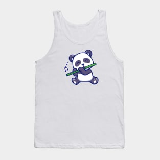 Cute Panda Playing Bamboo Flute Cartoon Tank Top